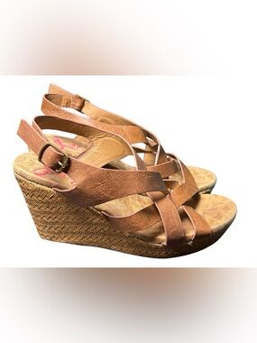 Jellypop Women’s Wedge Sandals Size 7.5 Brown Strappy Boho Summer Shoes